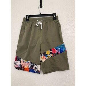SHEIN‎ Men's Olive Green Shorts Abstract Print Casual Drawstring Waist